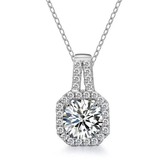 Moissanite S925 Sterling Silver Necklace Princess Pendant - Rhyme - and - Chain