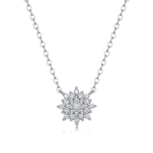 Moissanite Silver Necklace SUNFLOWER Pendant - Rhyme - and - Chain