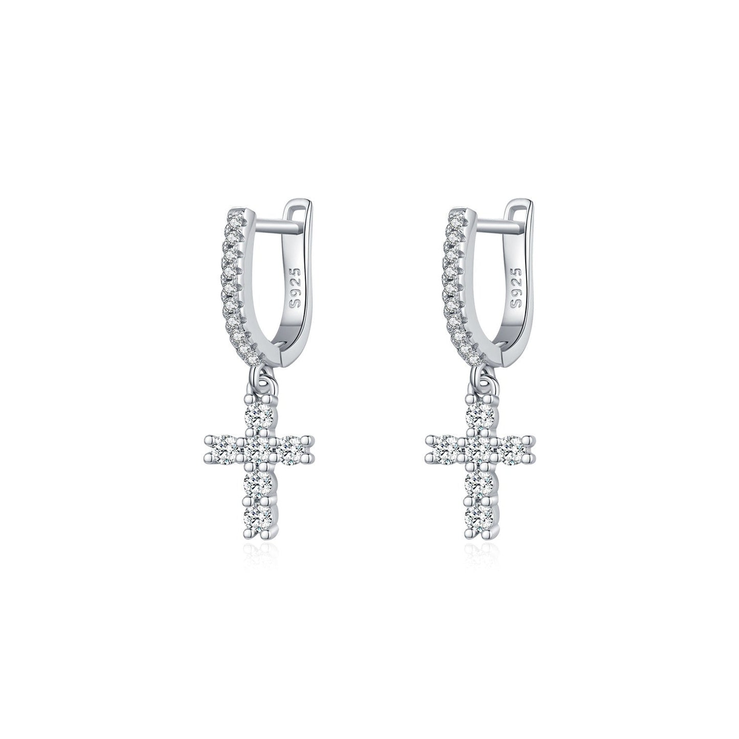 Moissanite Sterling Silver Cross Sterling Silver Eardrops - Rhyme - and - Chain