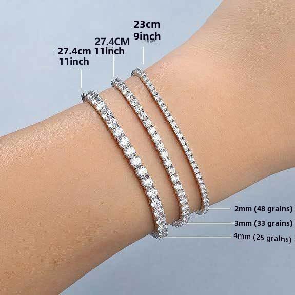 Moissanite Tennis Bracelet S925 Silver Adjustable Chain D Color VVS1 Round - Rhyme - and - Chain