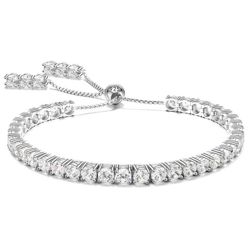 Moissanite Tennis Bracelet S925 Silver Adjustable Chain D Color VVS1 Round - Rhyme - and - Chain