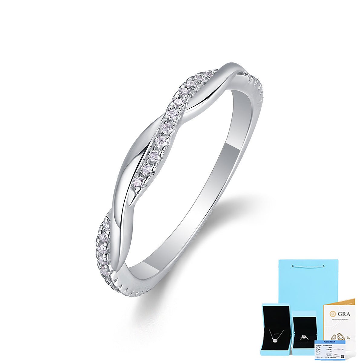 Moissanite Twisted Eternity 925 Sterling Silver Rings Stackable Engagement Anniversary Band - Rhyme - and - Chain