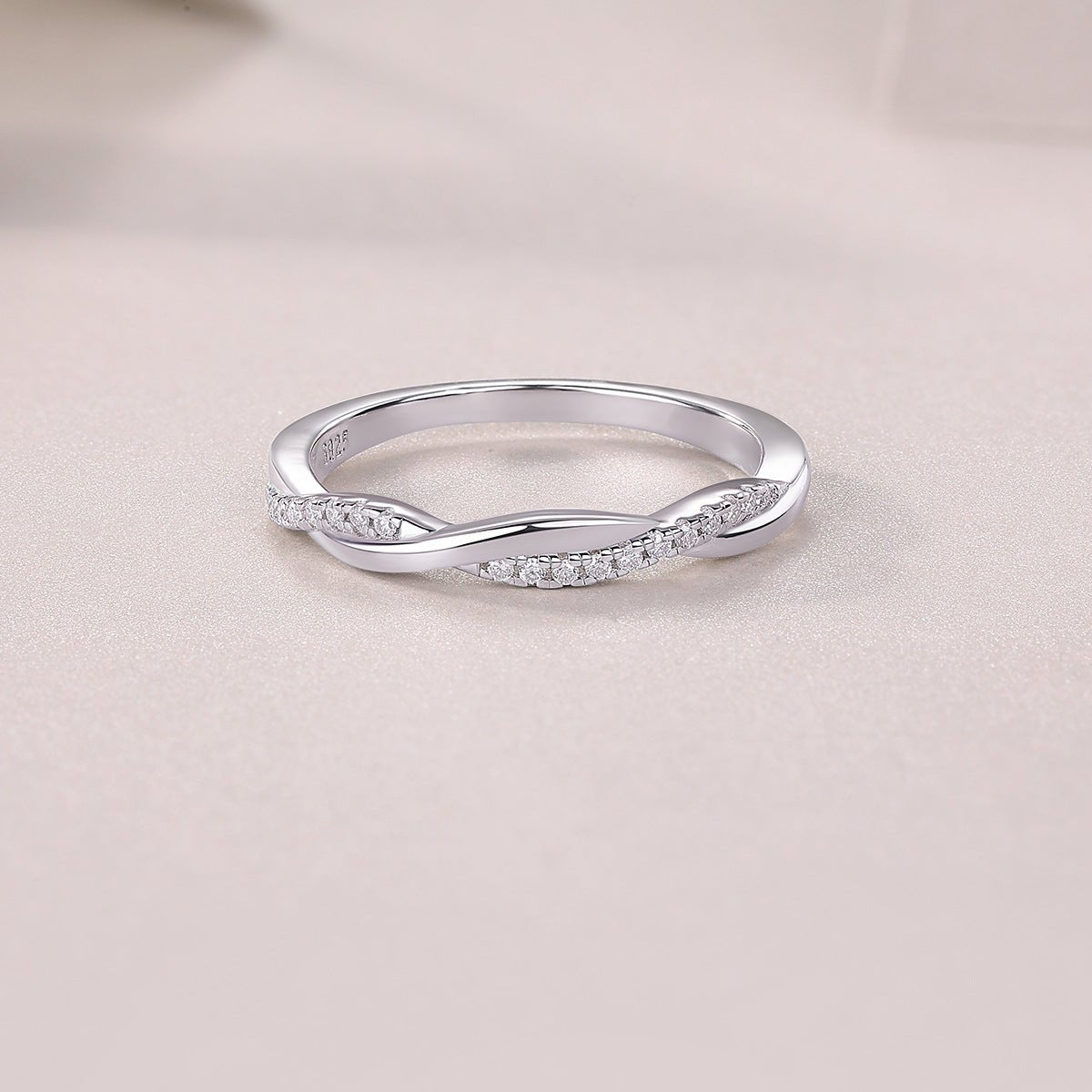 Moissanite Twisted Eternity 925 Sterling Silver Rings Stackable Engagement Anniversary Band - Rhyme - and - Chain