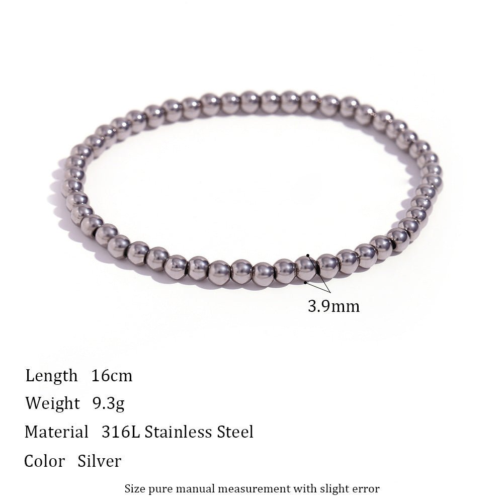 Niche Vintage Stainless Steel Plated 18K Elastic Bead Bracelet - Rhyme - and - Chain