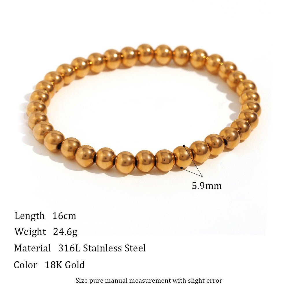 Niche Vintage Stainless Steel Plated 18K Elastic Bead Bracelet - Rhyme - and - Chain