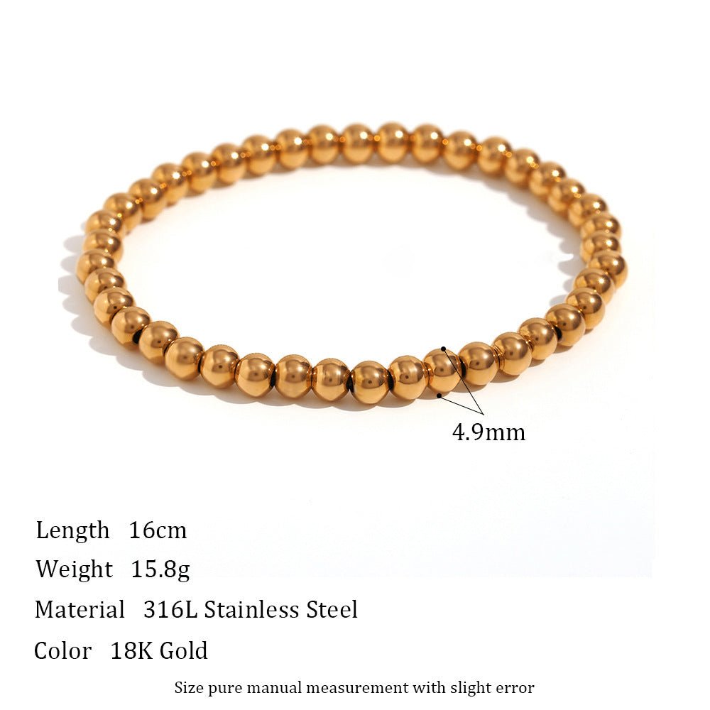 Niche Vintage Stainless Steel Plated 18K Elastic Bead Bracelet - Rhyme - and - Chain