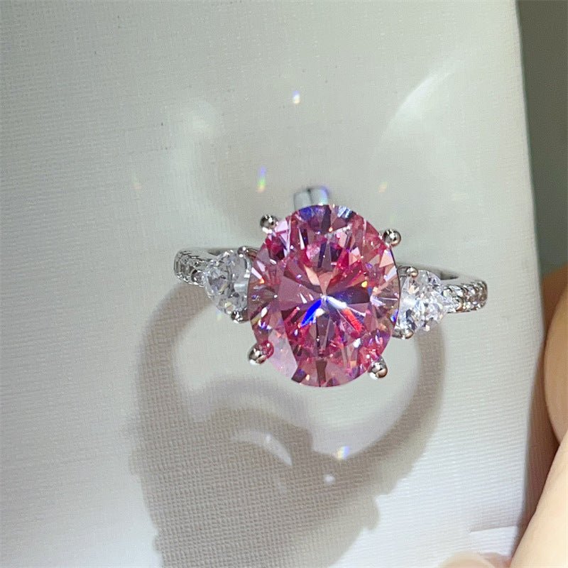 Pink Moissanite Engagement Ring 5 - carat Three - stone - Rhyme - and - Chain