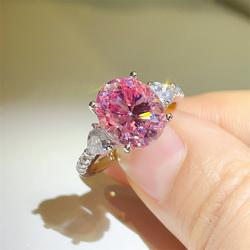 Pink Moissanite Engagement Ring 5 - carat Three - stone - Rhyme - and - Chain