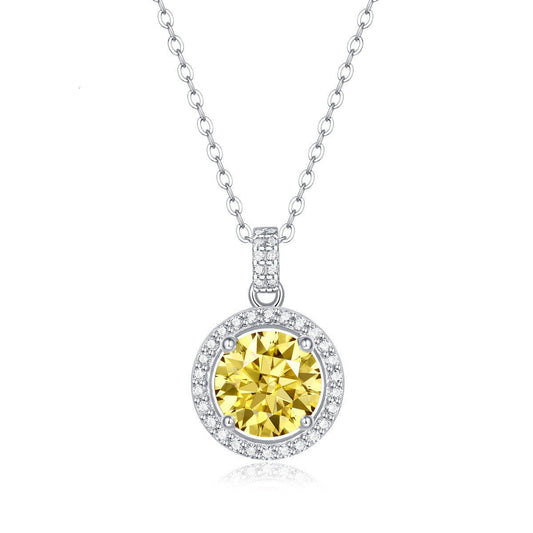 Round Cake Pendant Yellow Moissanite Necklace - Rhyme - and - Chain