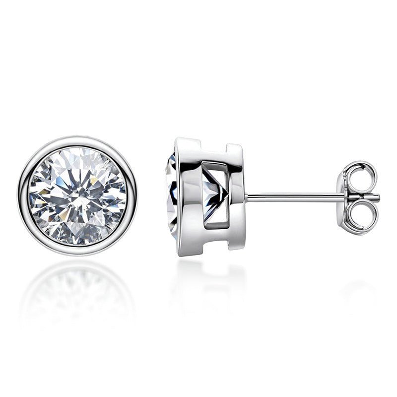 Round Moissanite Bezel Stud Earrings - Rhyme - and - Chain