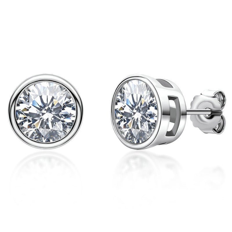 Round Moissanite Bezel Stud Earrings - Rhyme - and - Chain