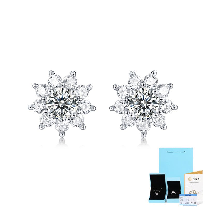 S925 Silver Earrings Moissanite First Snow Stud Earrings Sun Flower - Rhyme - and - Chain