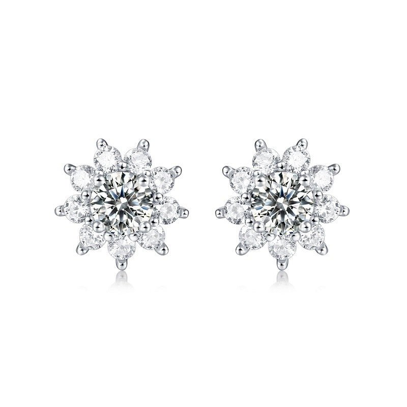 S925 Silver Earrings Moissanite First Snow Stud Earrings Sun Flower - Rhyme - and - Chain