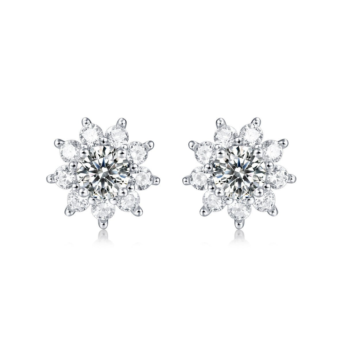 S925 Silver Earrings Moissanite First Snow Stud Earrings Sun Flower - Rhyme - and - Chain