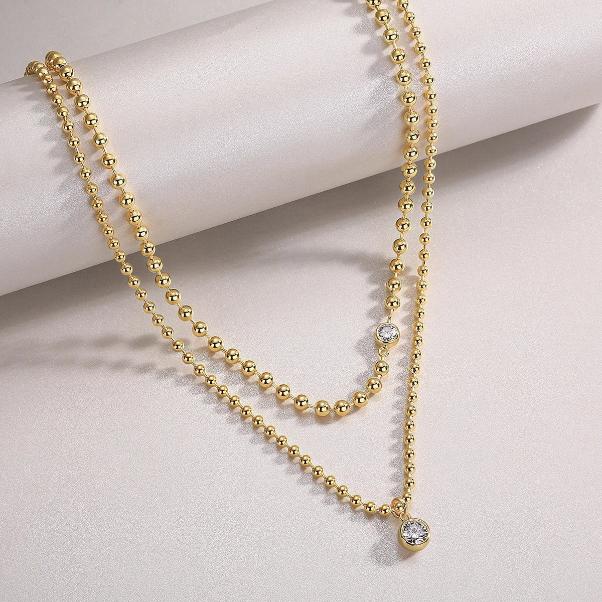 S925 Silver Moissanite Layered Necklace Set, D Color VVS1 Double Chains - Rhyme - and - Chain