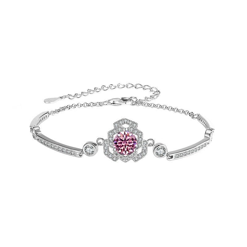 S925 Silver Moissanite Rose Bracelet - Rhyme - and - Chain