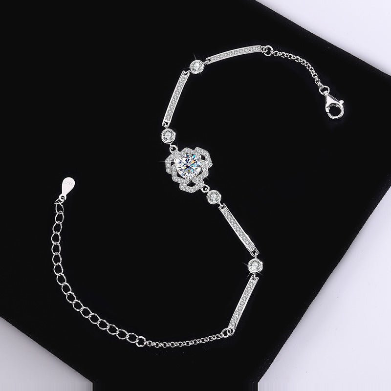 S925 Silver Moissanite Rose Bracelet - Rhyme - and - Chain