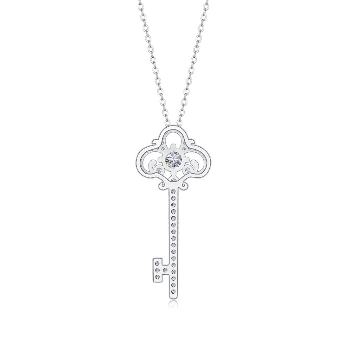 S925 Silver Moissanite Twilight Key Necklace - Rhyme - and - Chain