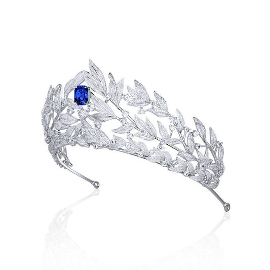 Sapphire Crown Copper Micro Inlay AAA Zircon Crown Wedding Headdress - Rhyme - and - Chain