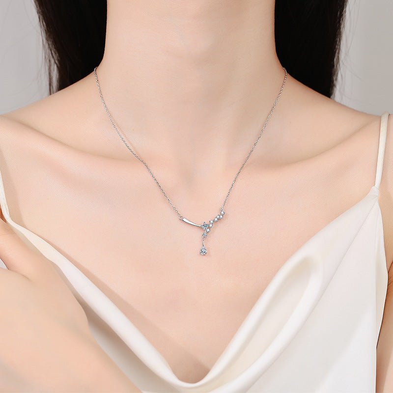 Silver Necklace Moissanite Pendant Water Drop Simple Clavicle Chain - Rhyme - and - Chain