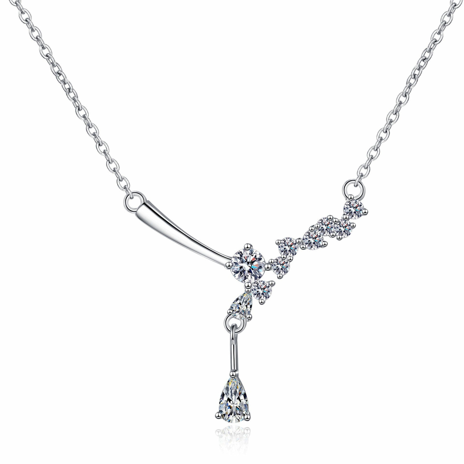 Silver Necklace Moissanite Pendant Water Drop Simple Clavicle Chain - Rhyme - and - Chain