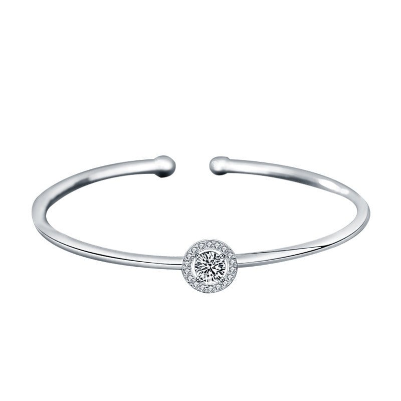 Simple Moissanite Round Bag Bracelet Silver Bangle Jewelry - Rhyme - and - Chain