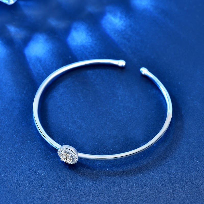 Simple Moissanite Round Bag Bracelet Silver Bangle Jewelry - Rhyme - and - Chain