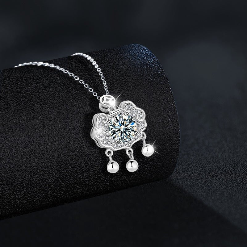 Simple Moissanite Ruyi Safety Lock Necklace - Rhyme - and - Chain