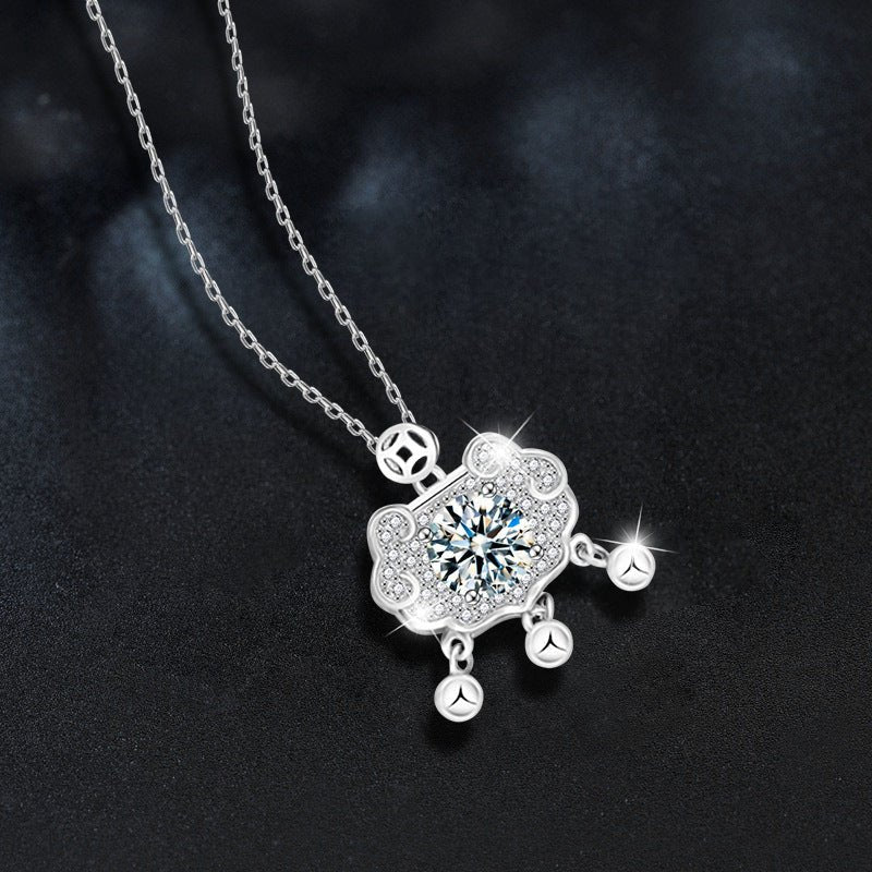 Simple Moissanite Ruyi Safety Lock Necklace - Rhyme - and - Chain