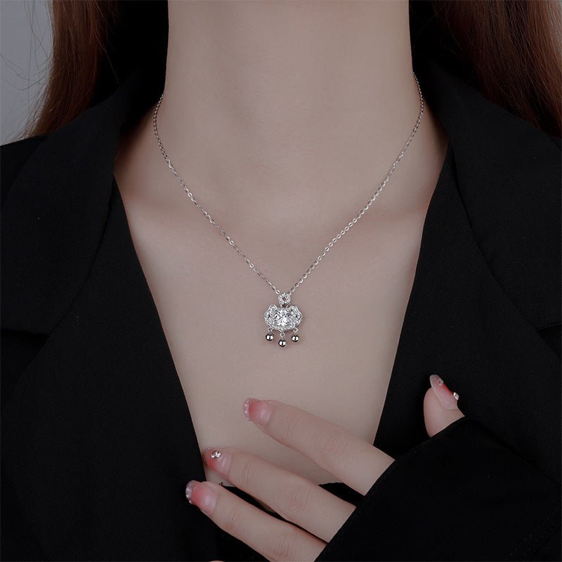 Simple Moissanite Ruyi Safety Lock Necklace - Rhyme - and - Chain