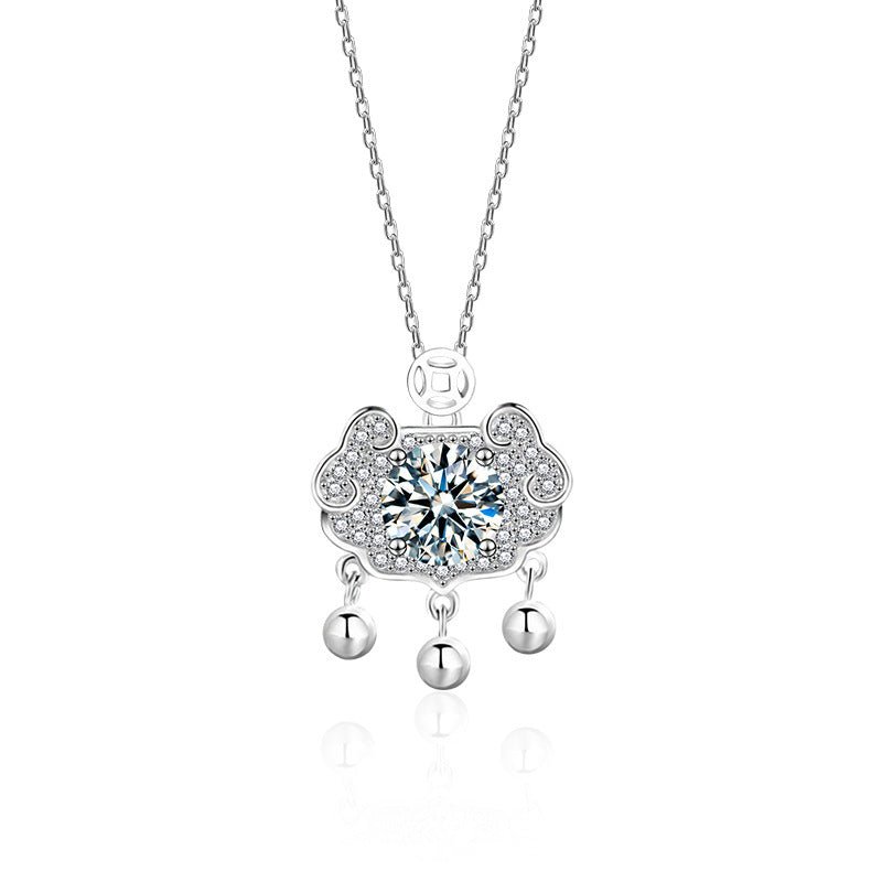 Simple Moissanite Ruyi Safety Lock Necklace - Rhyme - and - Chain