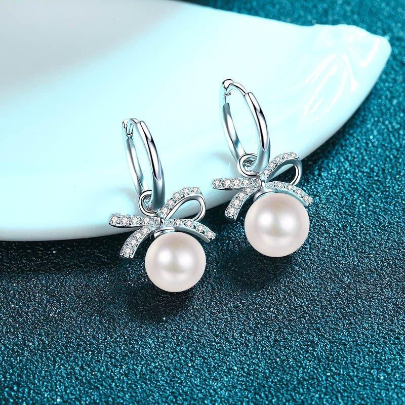 Sterling Silver Freshwater Pearl Moissanite Earrings - Chicmoissanite