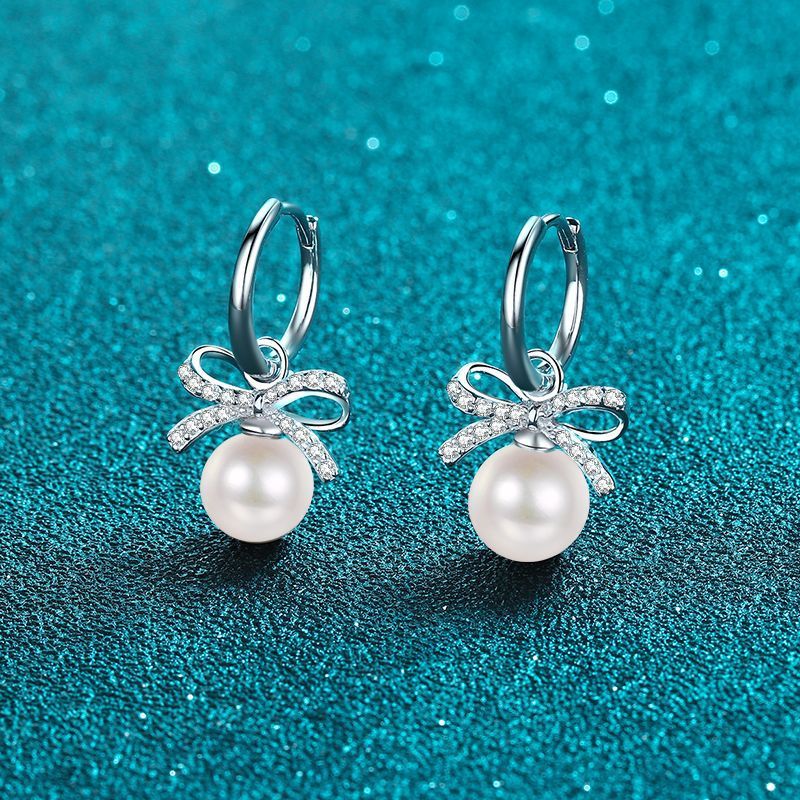 Sterling Silver Freshwater Pearl Moissanite Earrings - Chicmoissanite