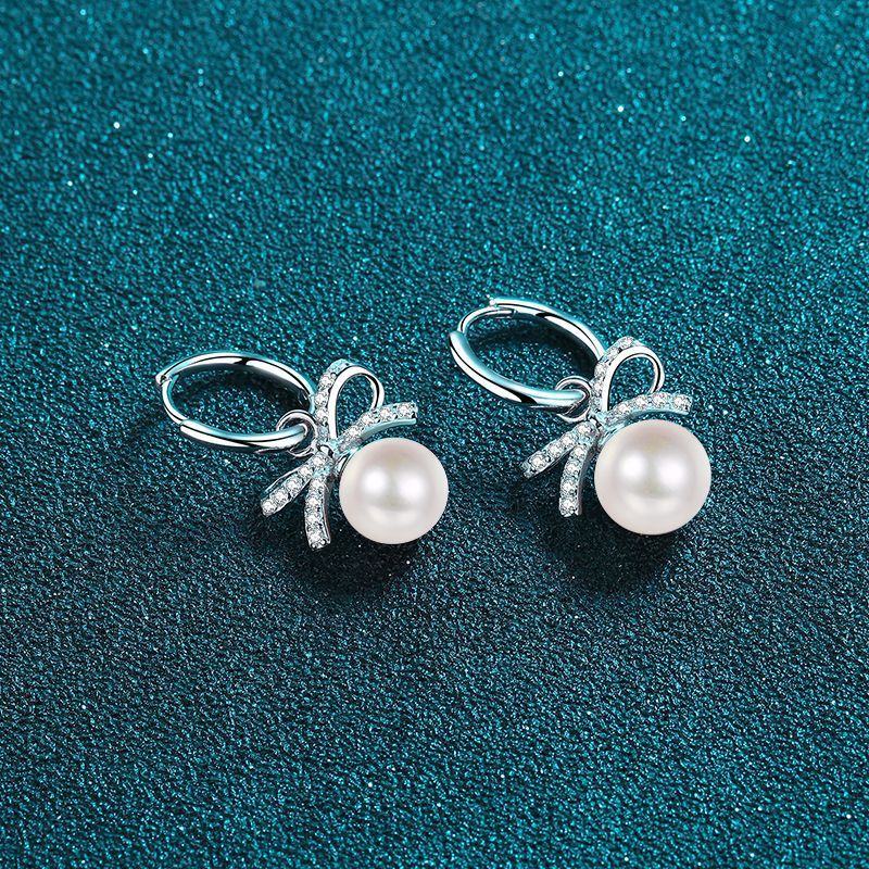 Sterling Silver Freshwater Pearl Moissanite Earrings - Chicmoissanite