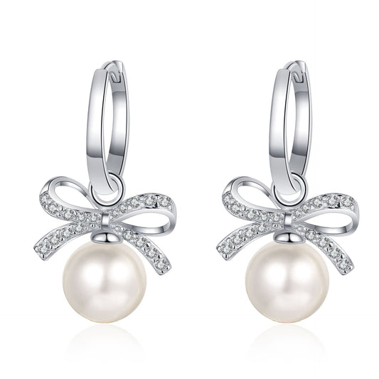 Sterling Silver Freshwater Pearl Moissanite Earrings - Chicmoissanite