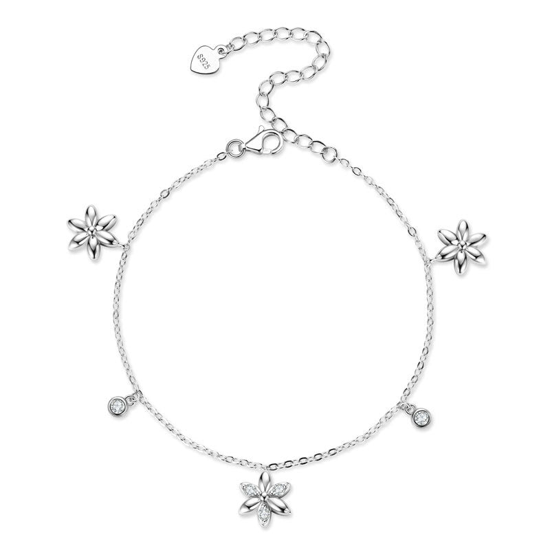 Sterling Silver Moissanite Bracelet D Color For Women Little Red Flower - Rhyme - and - Chain